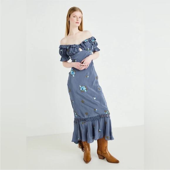 Free People Bali Santa Cruz Maxi Embroidered Floral Dress S - Picture 8 of 10